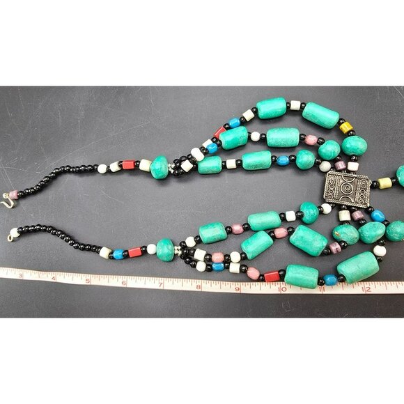 Handcrafted Multicolor Beaded Necklace With Pewter Pendant Accent HS198 - Picture 6 of 8